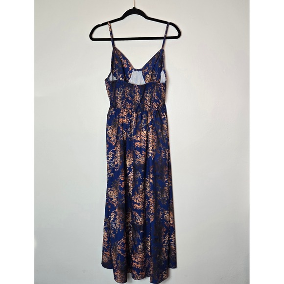 Blue Rose Gold Floral Foil Maxi Dress Bustier Smocked 0XL Plus Size SHEIN Curve - Picture 3 of 6